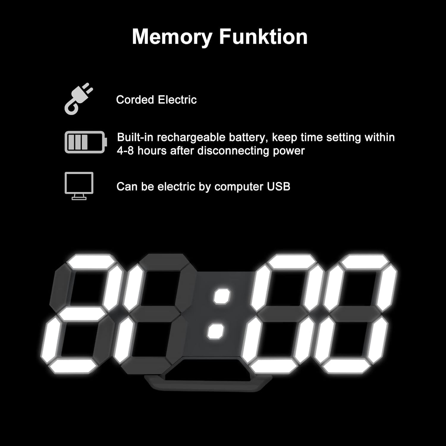 WISE TIGER 3D LED Wall Clock with Alarm and USB Nightlight