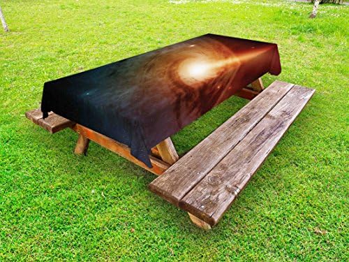 Lunarable Spiral Galaxy Space Tablecloth 58x104 Dark Orange Yellow