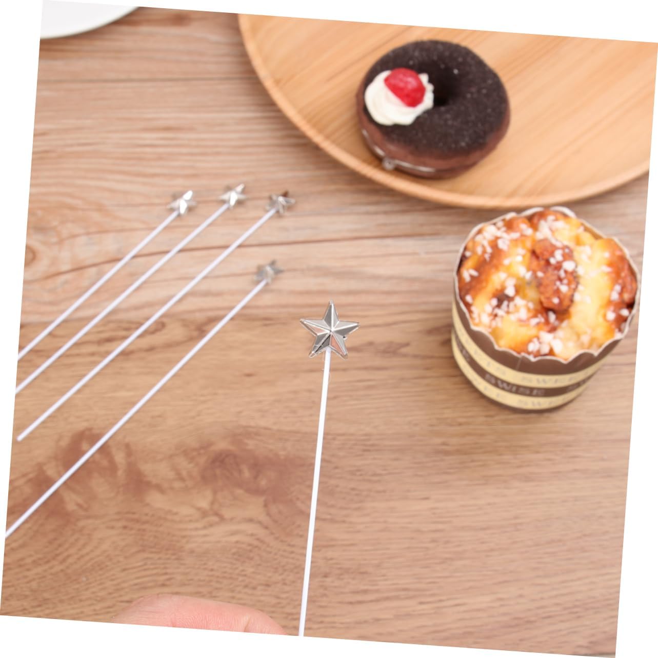 MAGICLULU 50 Pcs Five Pointed Star Cake Inserts Silver Toppers