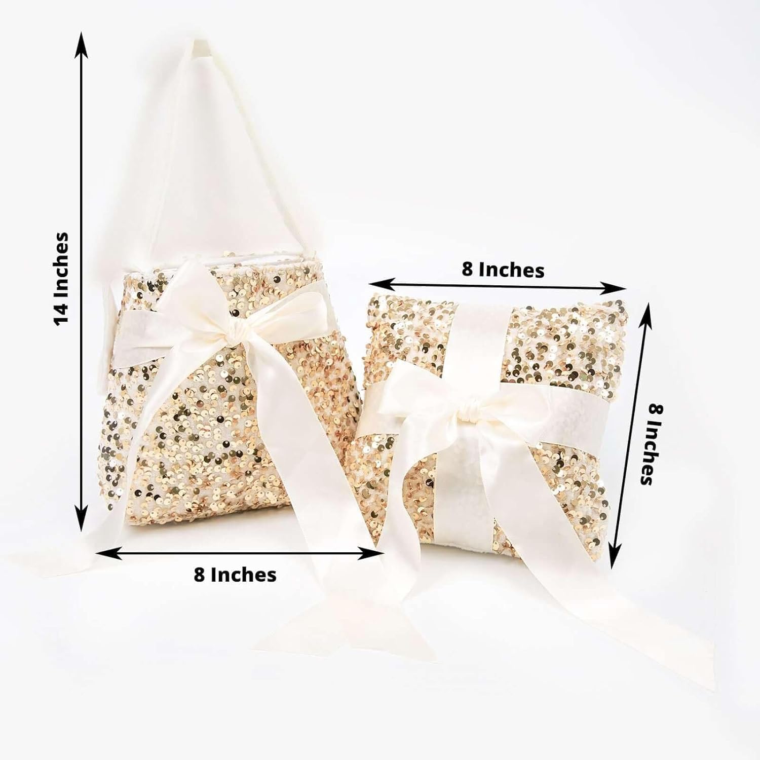 Efavormart Gold Sequin Flower Girl Basket Ring Bearer Pillow Wedding Set