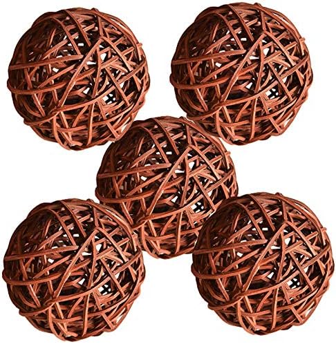Kubert Wicker Rattan Decorative Balls 5pcs 4 Inch Brown