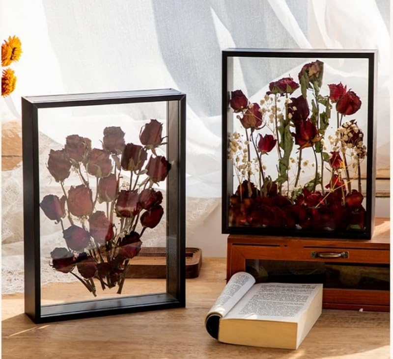 Wooden Dried Flower Photo Frame with Shadow Box Display Area 8x10 Black