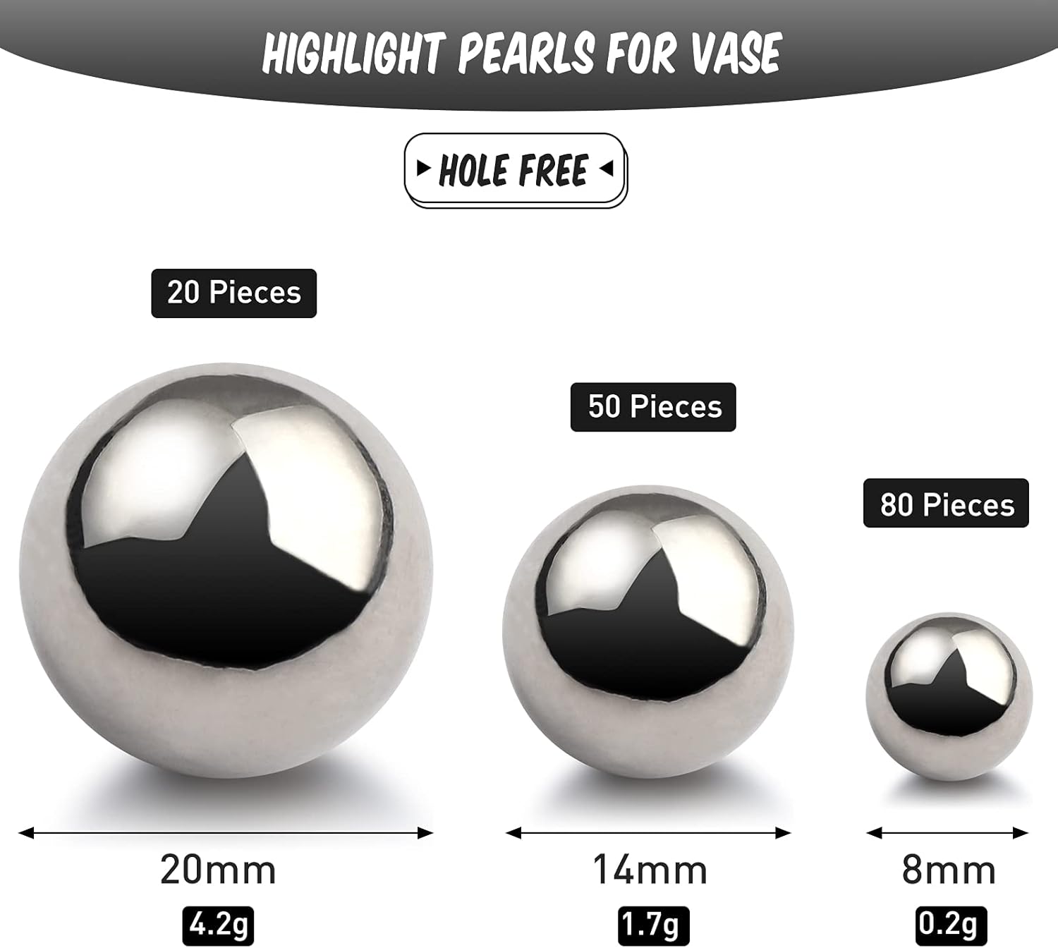 150 Pieces Mixed Size Gloss Faux Pearl Vase Filler