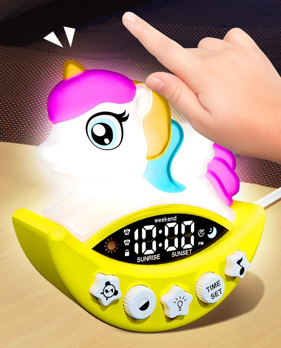 DoliWish Unicorn Alarm Clock with Night Light and White Noise