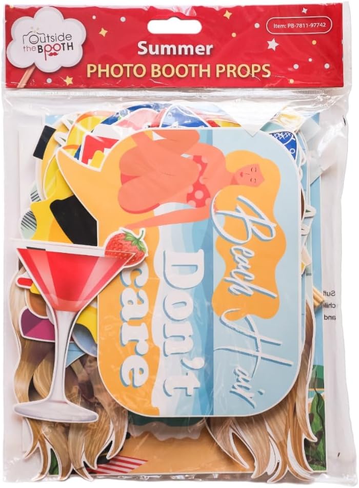 Summer Photo Booth Props - 41 Pieces with Signs Pads Sticks