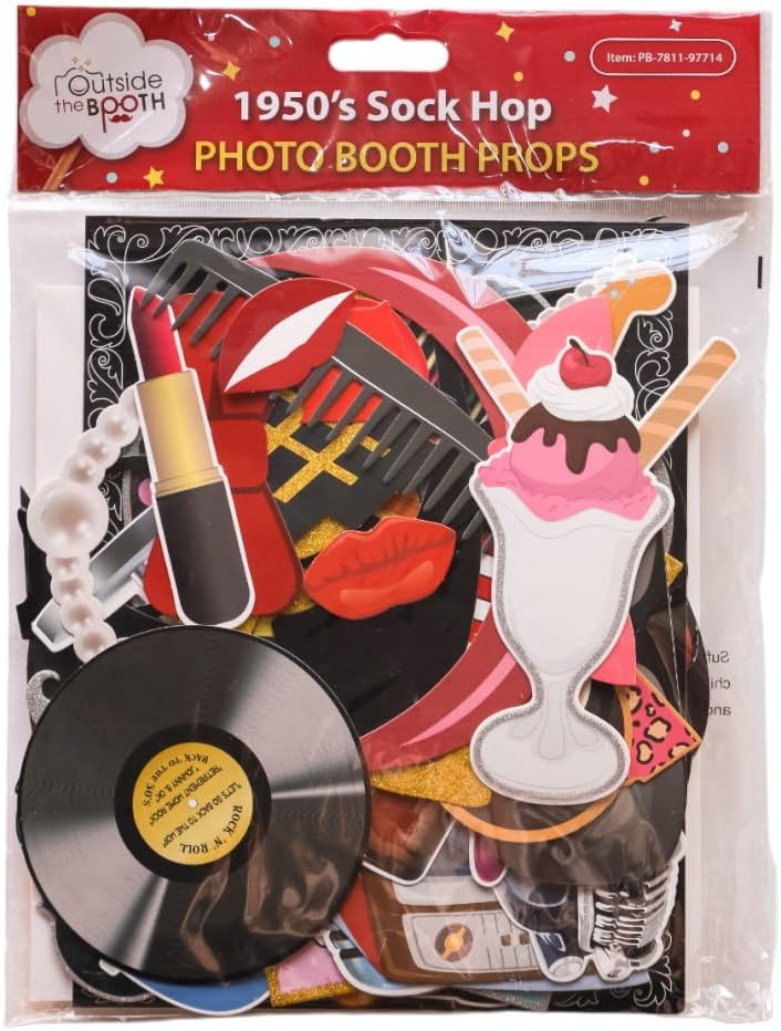 50s Photo Booth Props - 41-Piece Diner Party Kit