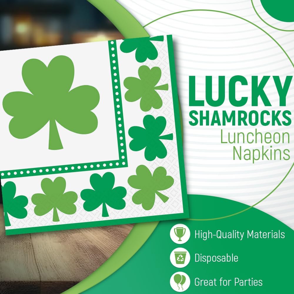Amscan Lucky Shamrocks Paper Napkins 65x65 Green