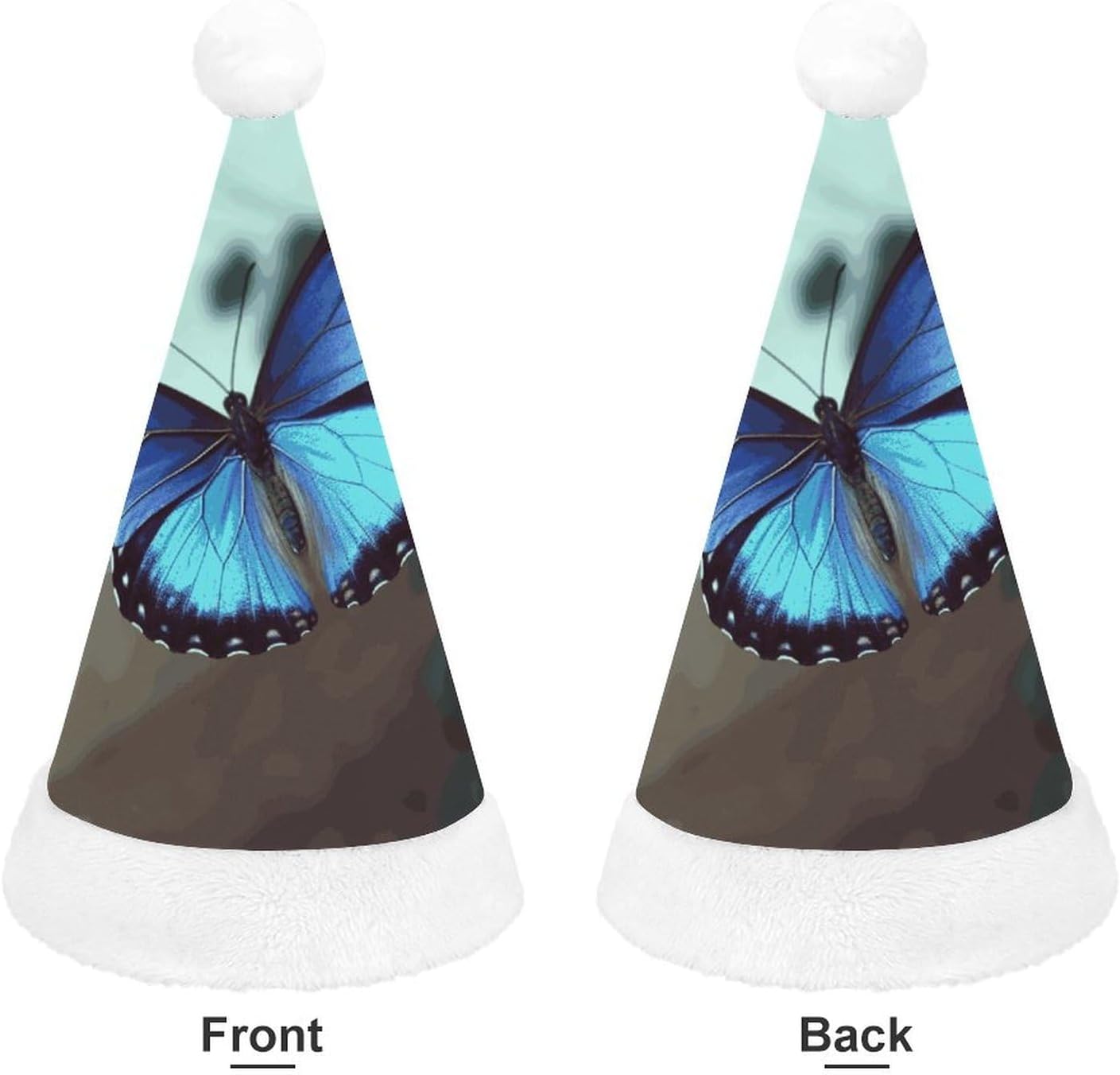Santa Hat with Blue Butterfly Design for Christmas Party