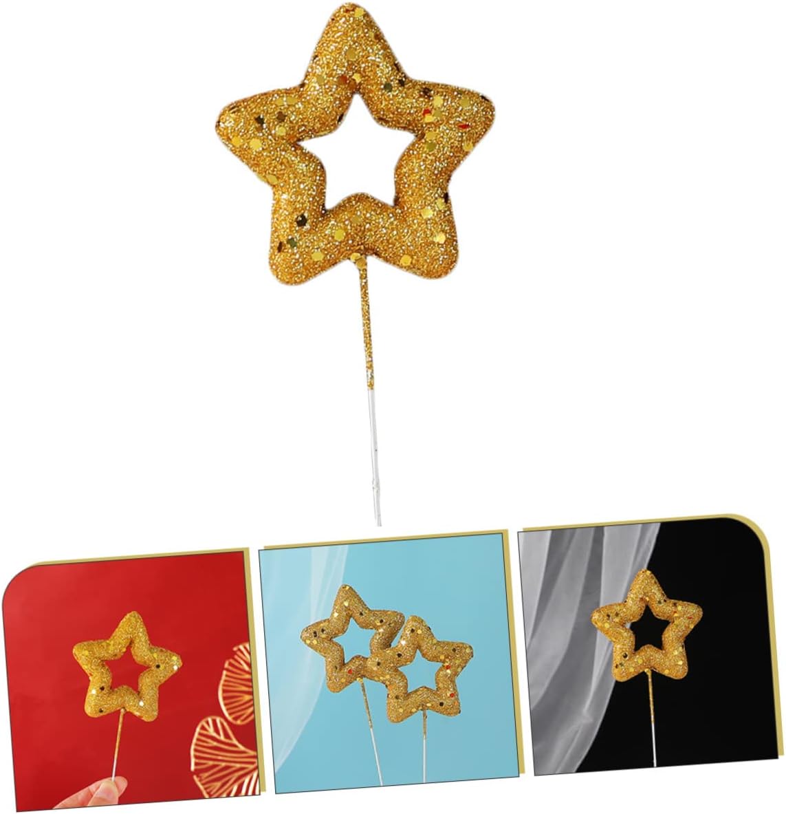 10Pcs Star Cake Topper Glitter Decor for Birthday Cupcakes