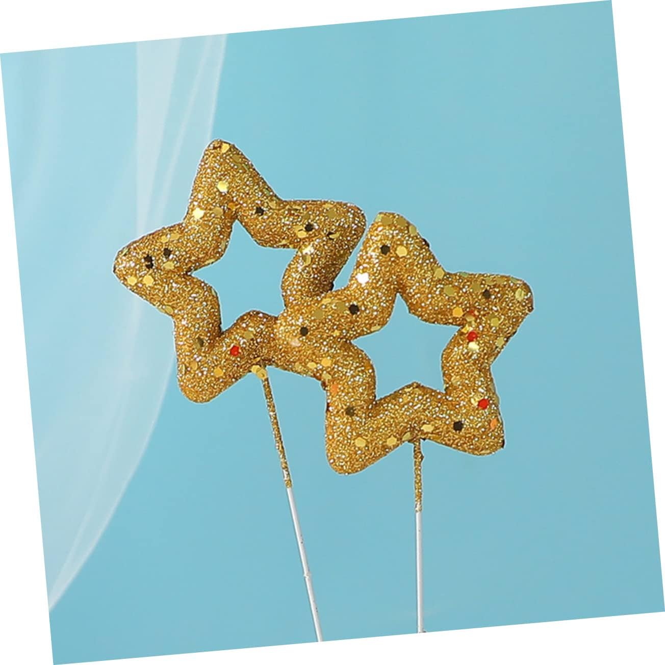 10Pcs Star Cake Topper Glitter Decor for Birthday Cupcakes