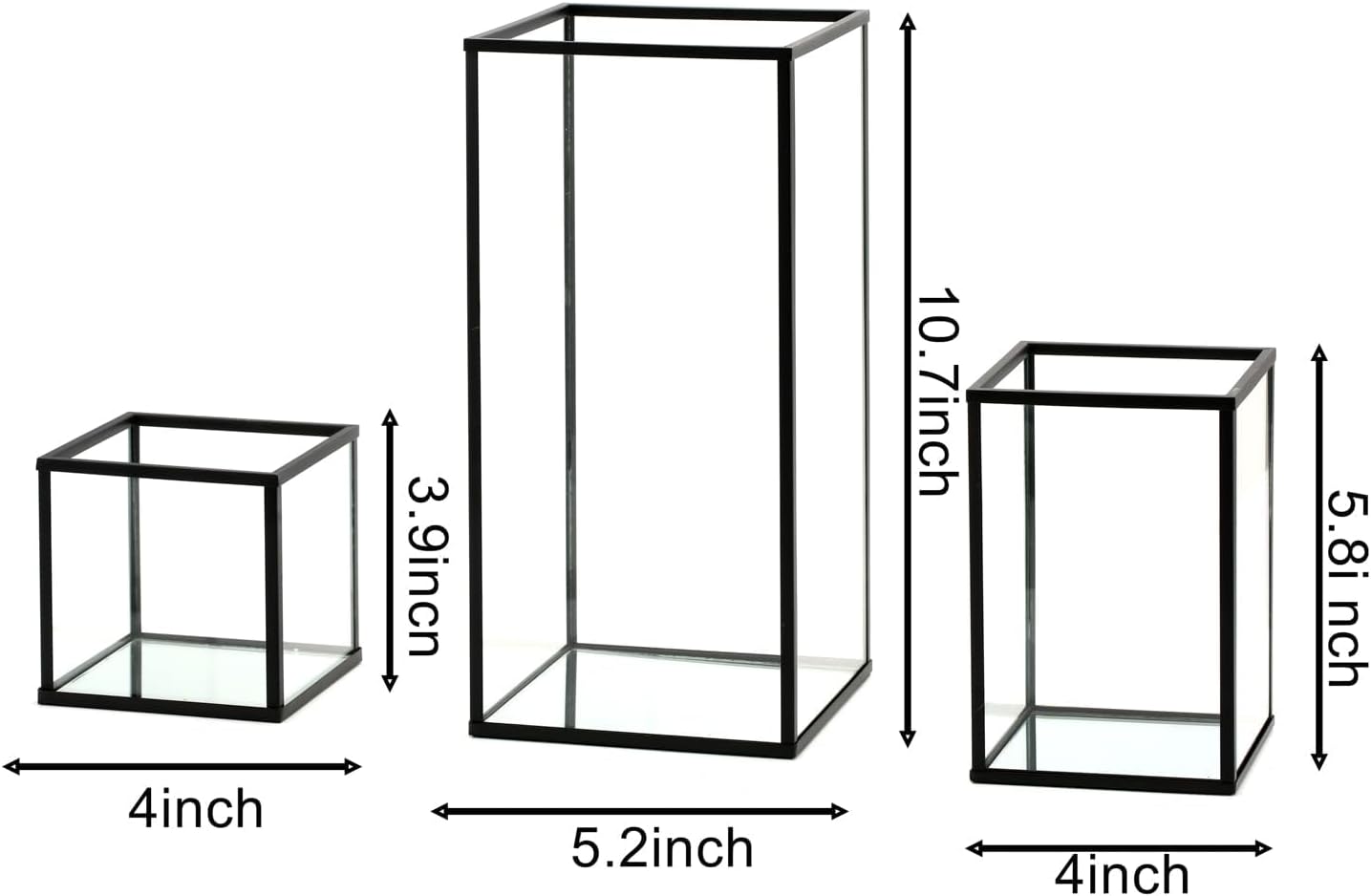 PHOSPHOR Glass Hurricane Candle Holder Set of 3 Black