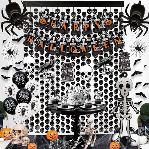 Halloween Decor Set with Skeleton Spider Web and Bats Theme