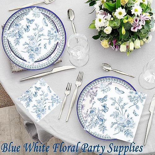 40 Pack Blue White Floral Luncheon Napkins