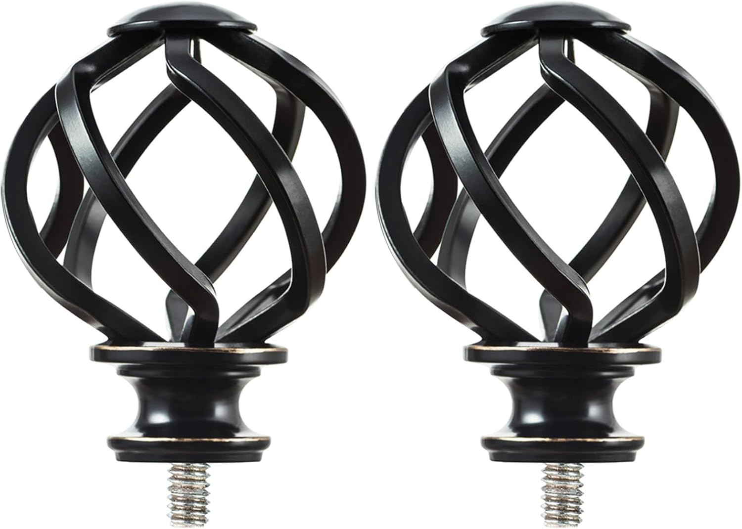 KAMANINA 2pcs Black Finials for Curtain Rods