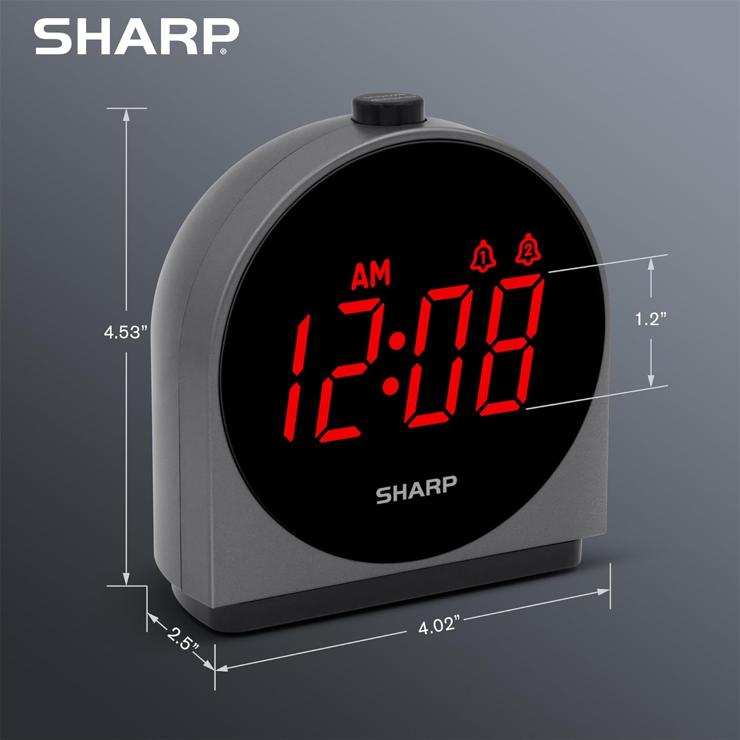 Sharp Dual Alarm Clock with USB Charging and Dimmable Display