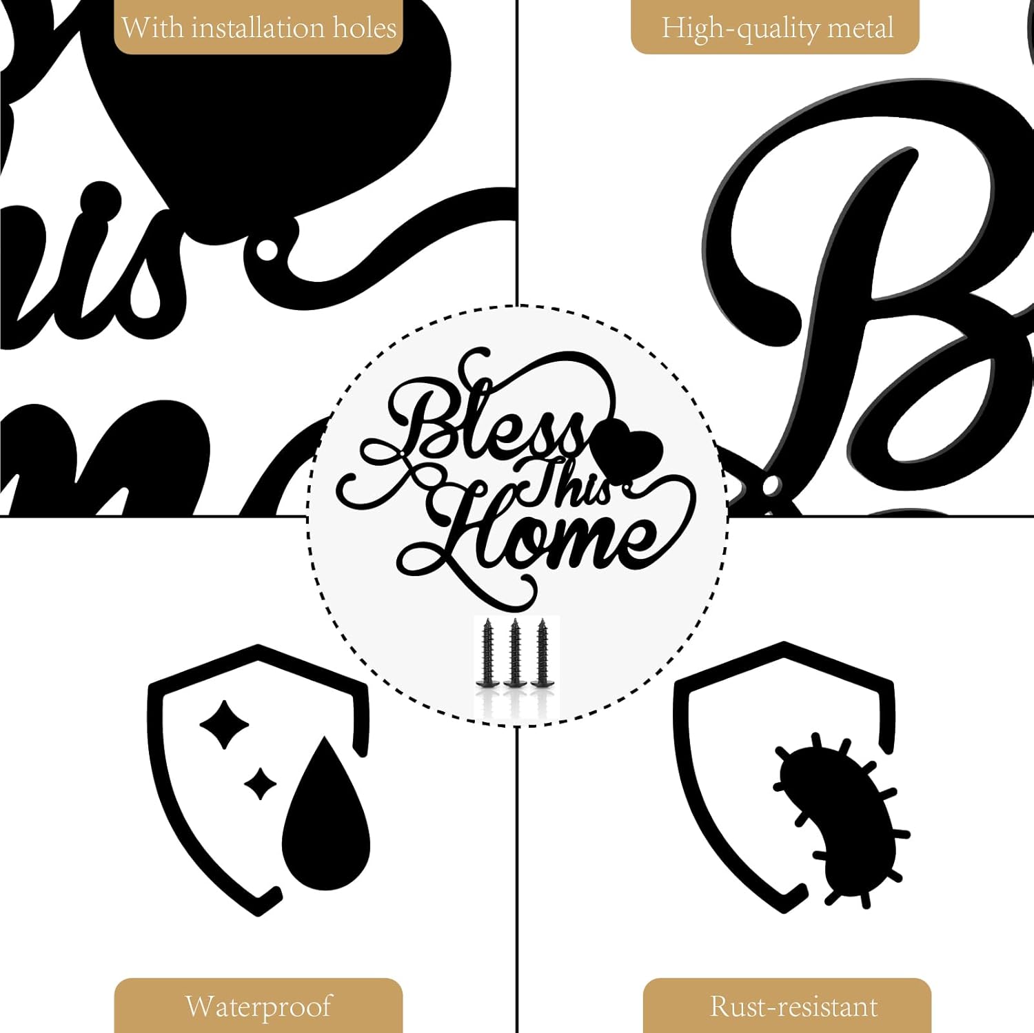 Bless This Home Black Metal Wall Art Entryway Sign