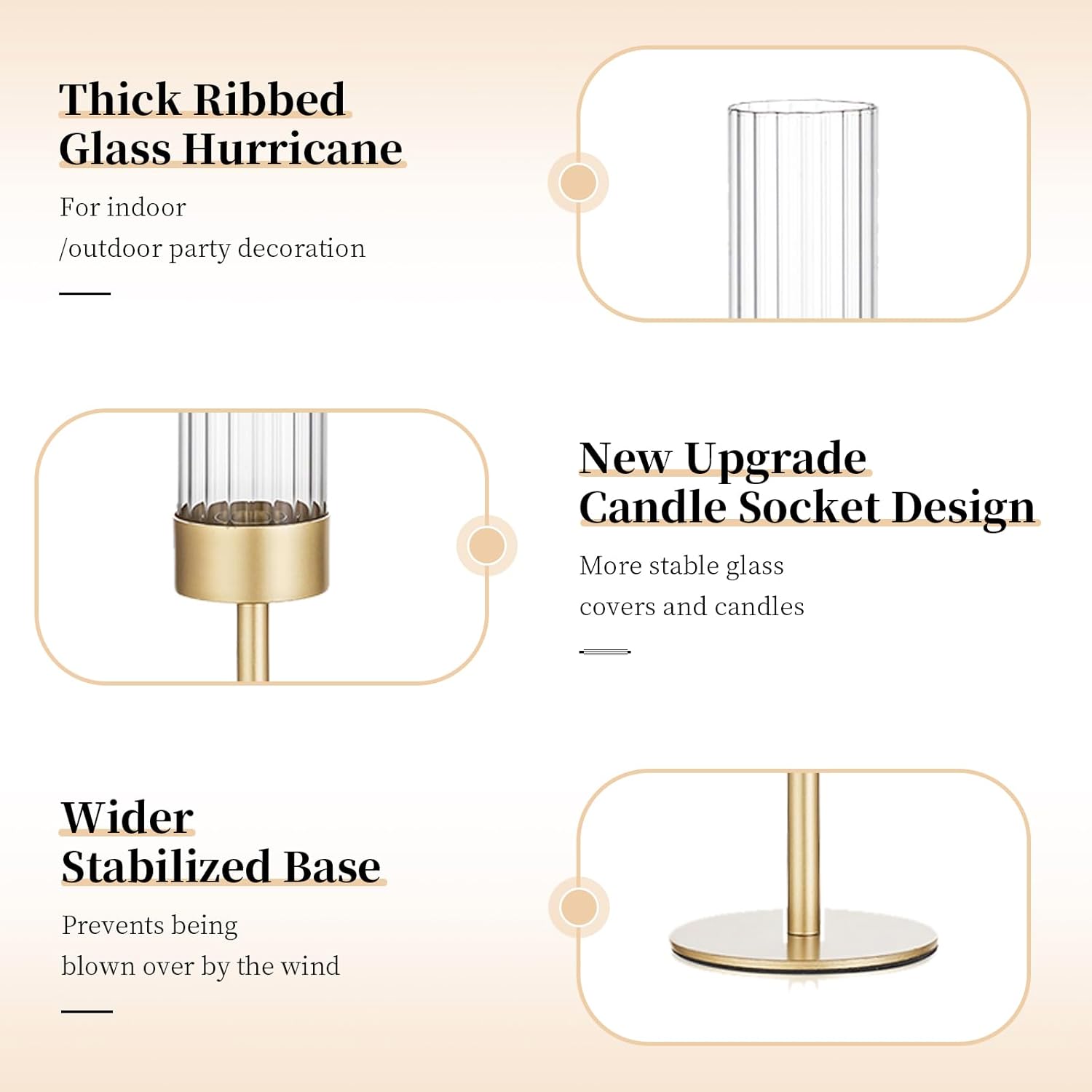 Glasseam Gold Taper Candle Holder Set of 3