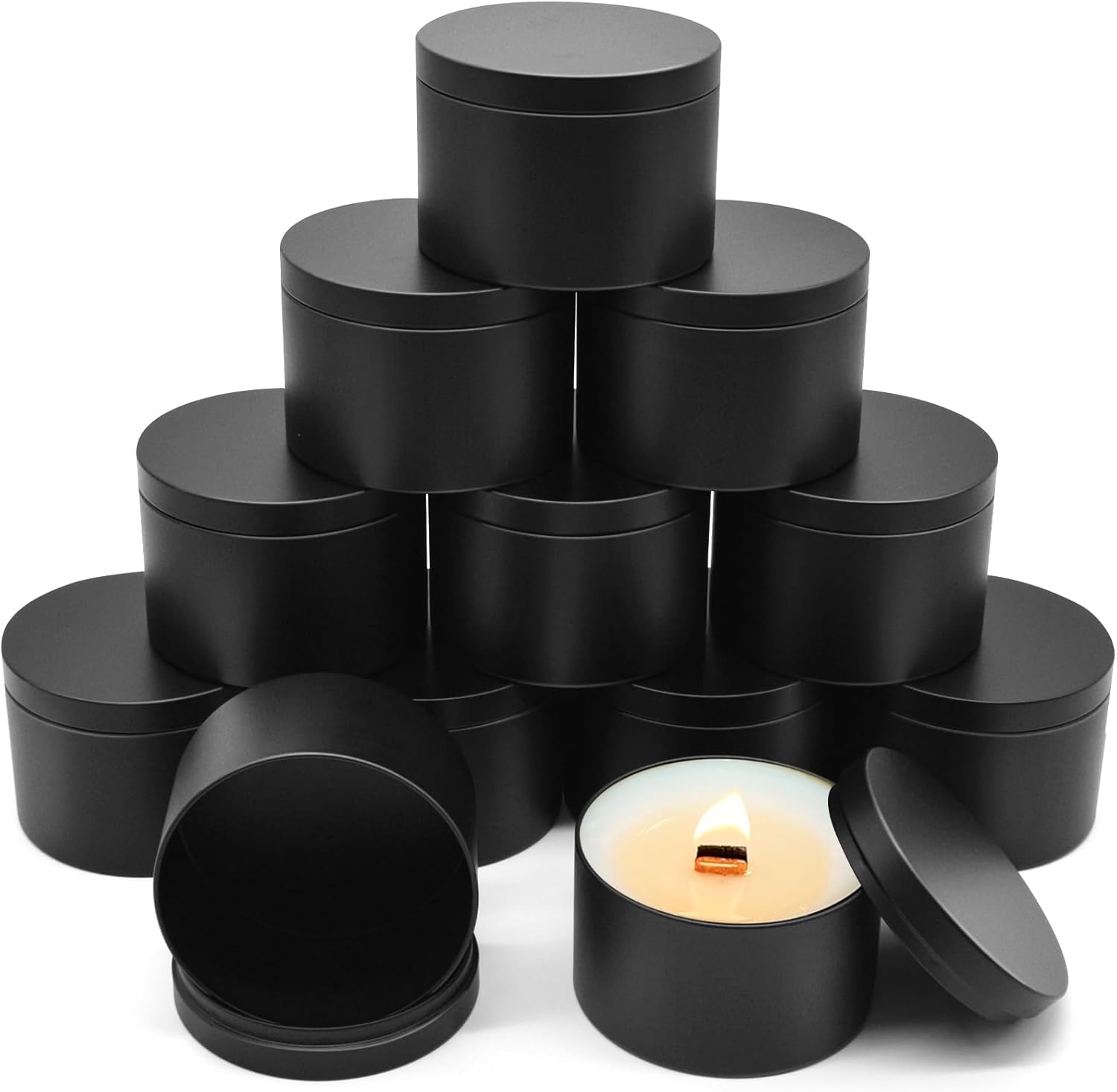 Premium Matte Black Candle Tins 12oz 12-Pack