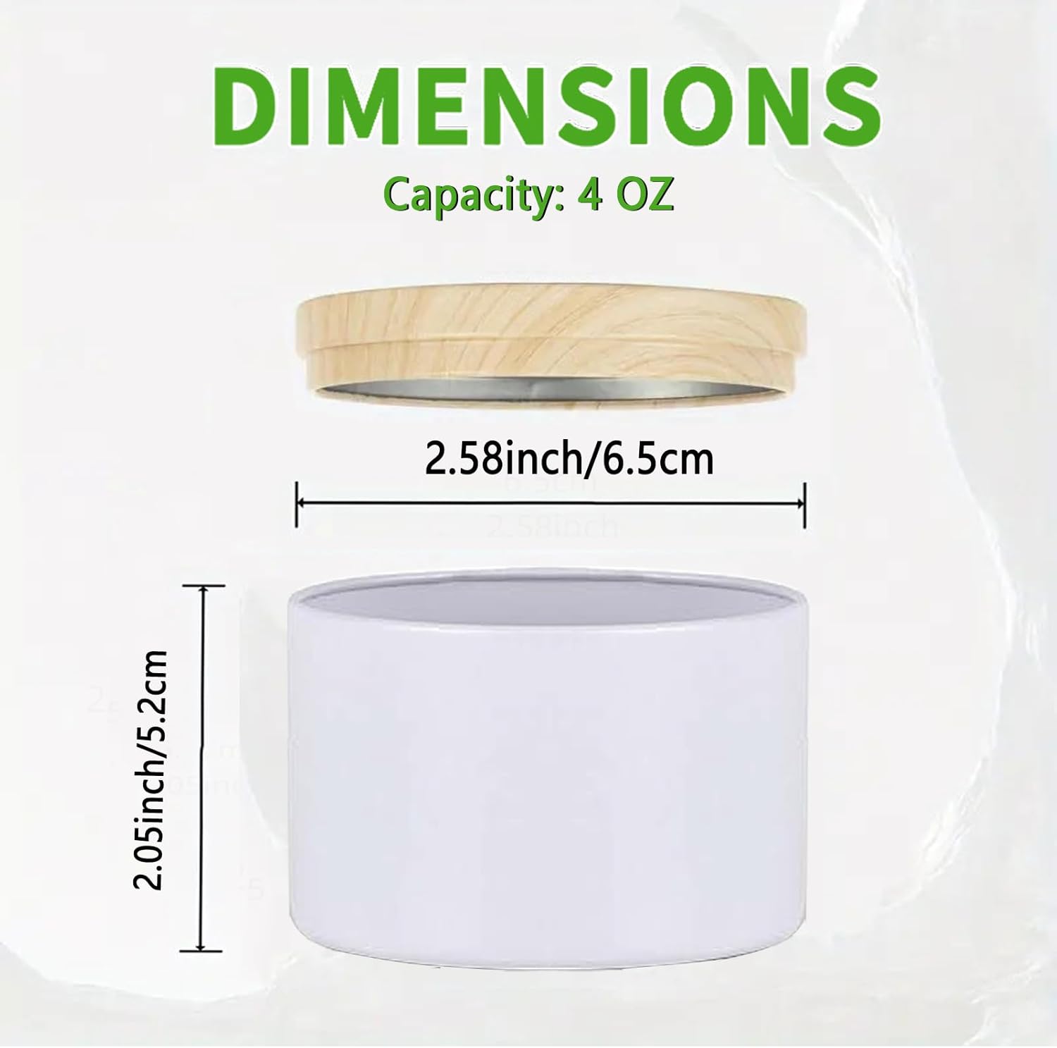 ABK 4oz White Candle Tins 24PCS Matte Metal Jars With Wood Grain Lids