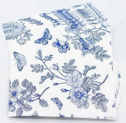 40 Pack Blue White Floral Luncheon Napkins