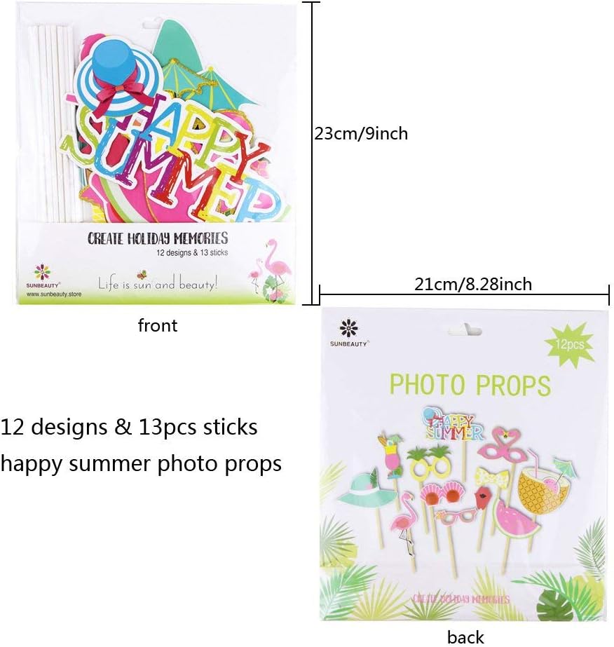 SUNBEAUTY 12 Pcs Summer Photo Booth Props