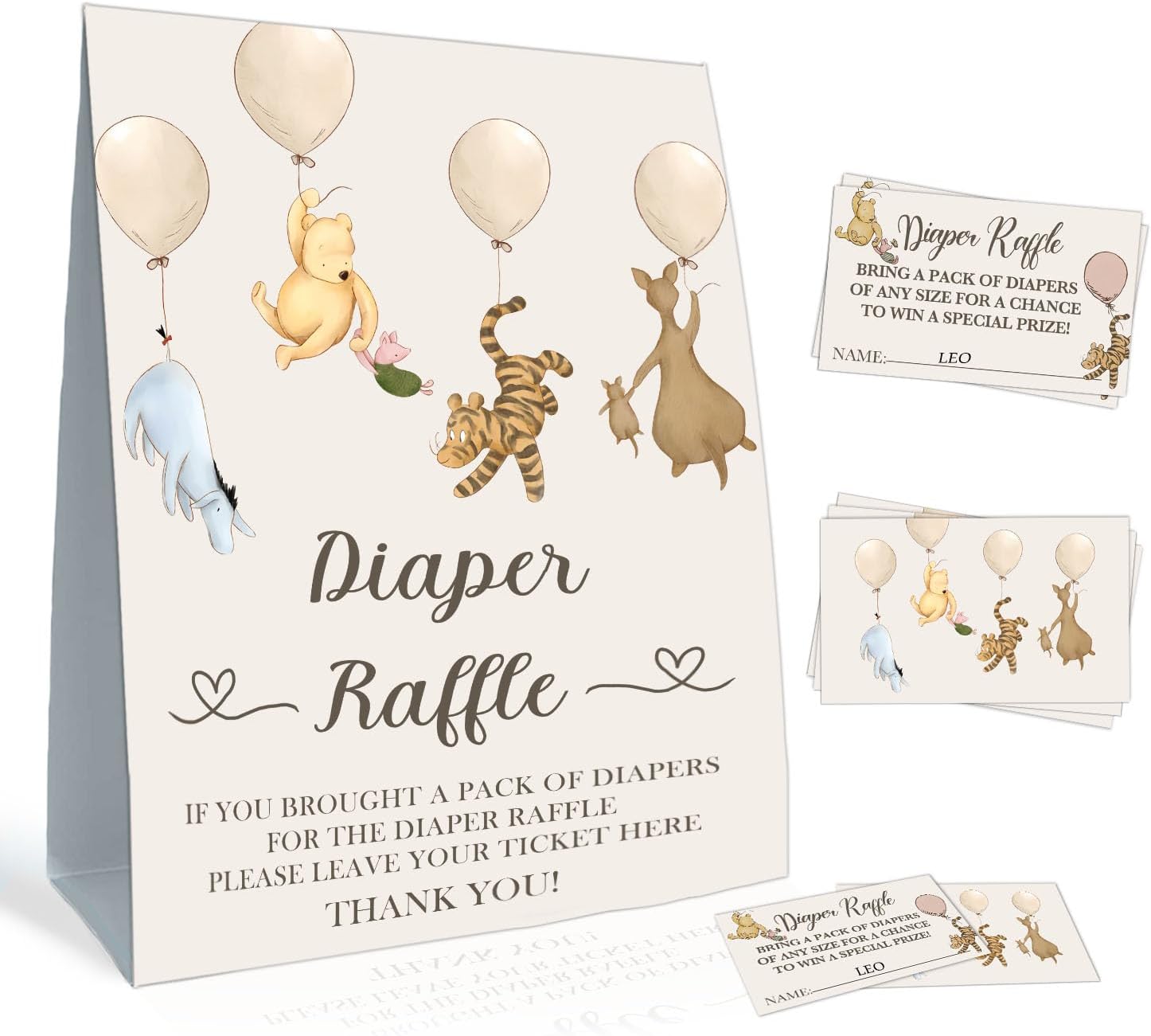 Winnie the Pooh Diaper Raffle Game Cards Set - 30 Double Sided Name Cards