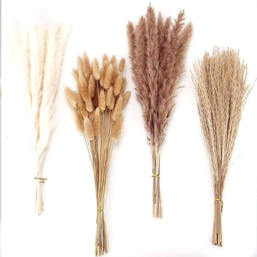 Eforcase Dried Flower Bouquet Set - Tan White Pampas Grass and Reed