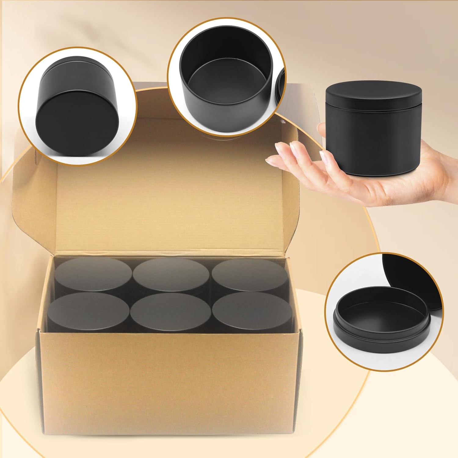 Premium Matte Black Candle Tins 12oz 12-Pack