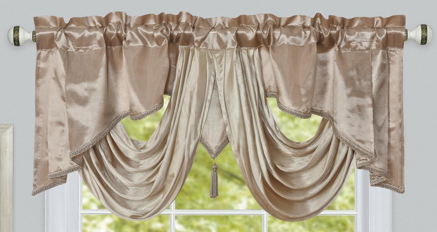 GOHD Valarie Window Valance 54x18 Taffeta Fabric Sand
