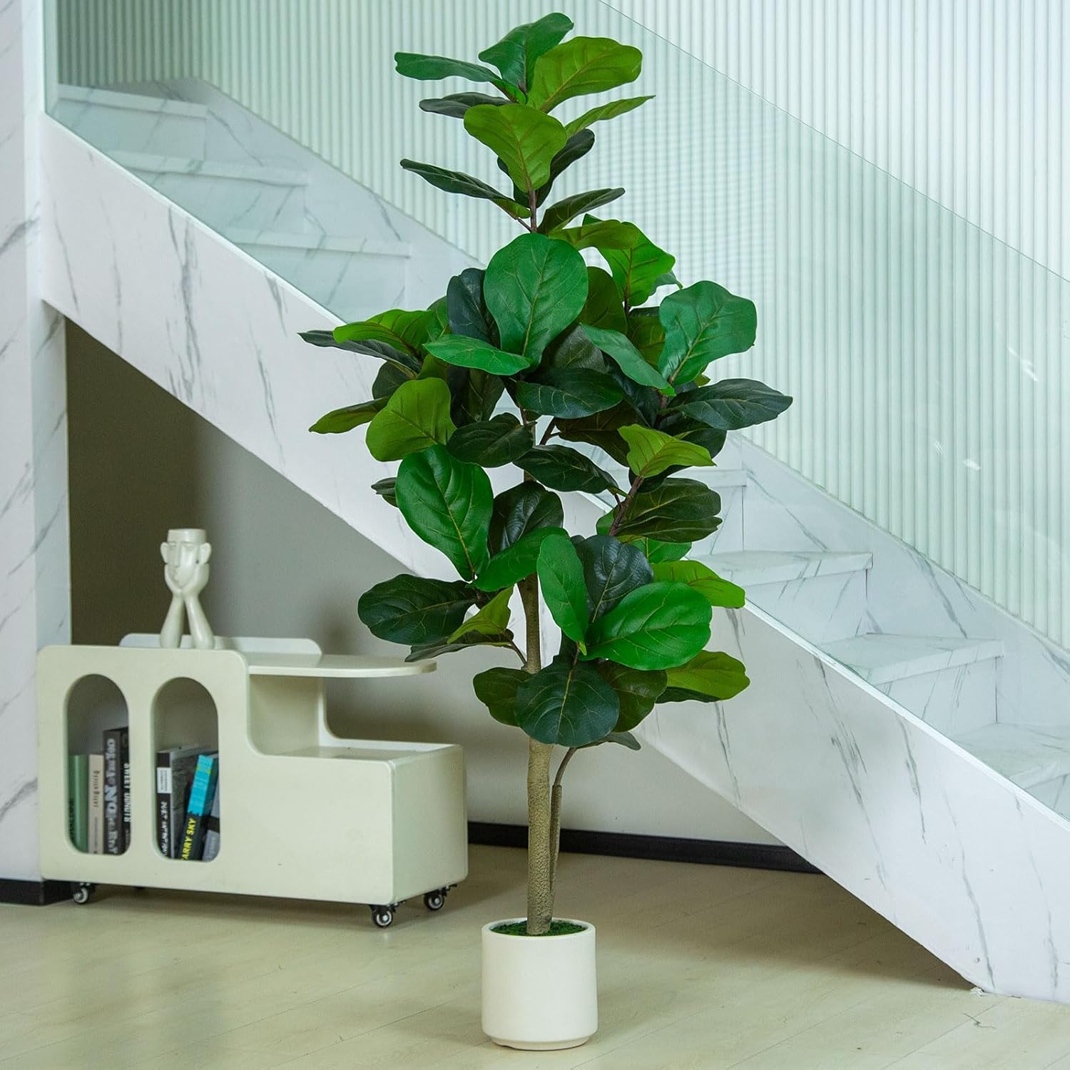 5FT Fiddle Leaf Fig Artificial Tree with White Planter