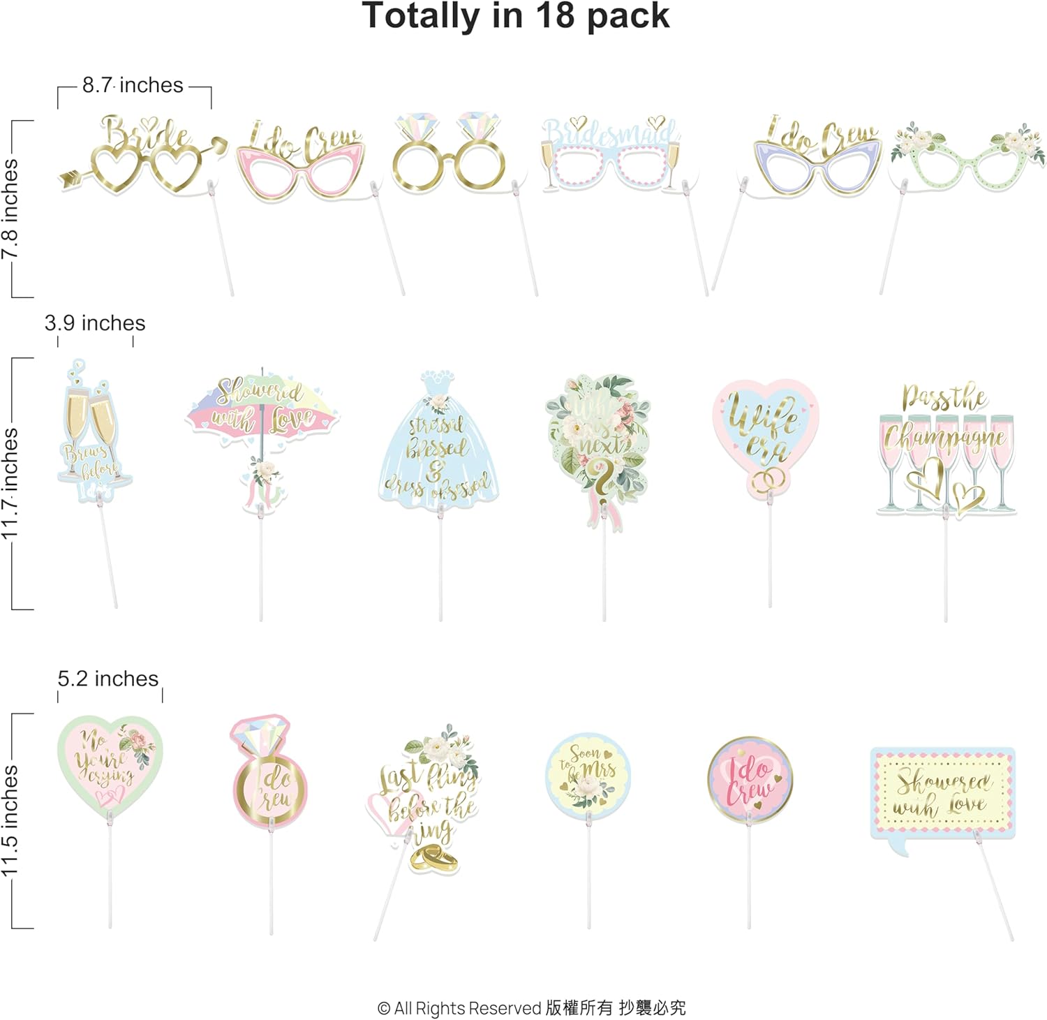 Cheerland 18 Pcs Pastel Gold Bridal Shower Photo Props