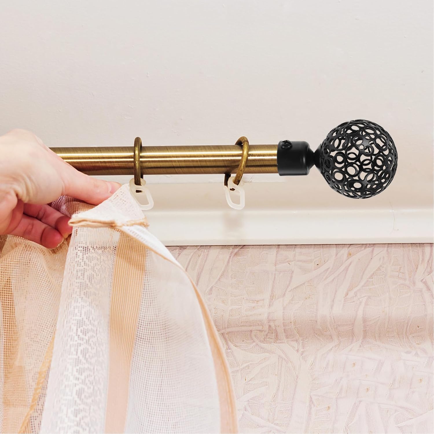 DOITOOL 2Pcs Curtain Finials Black Metal Rod Ends for 2cm Diameter