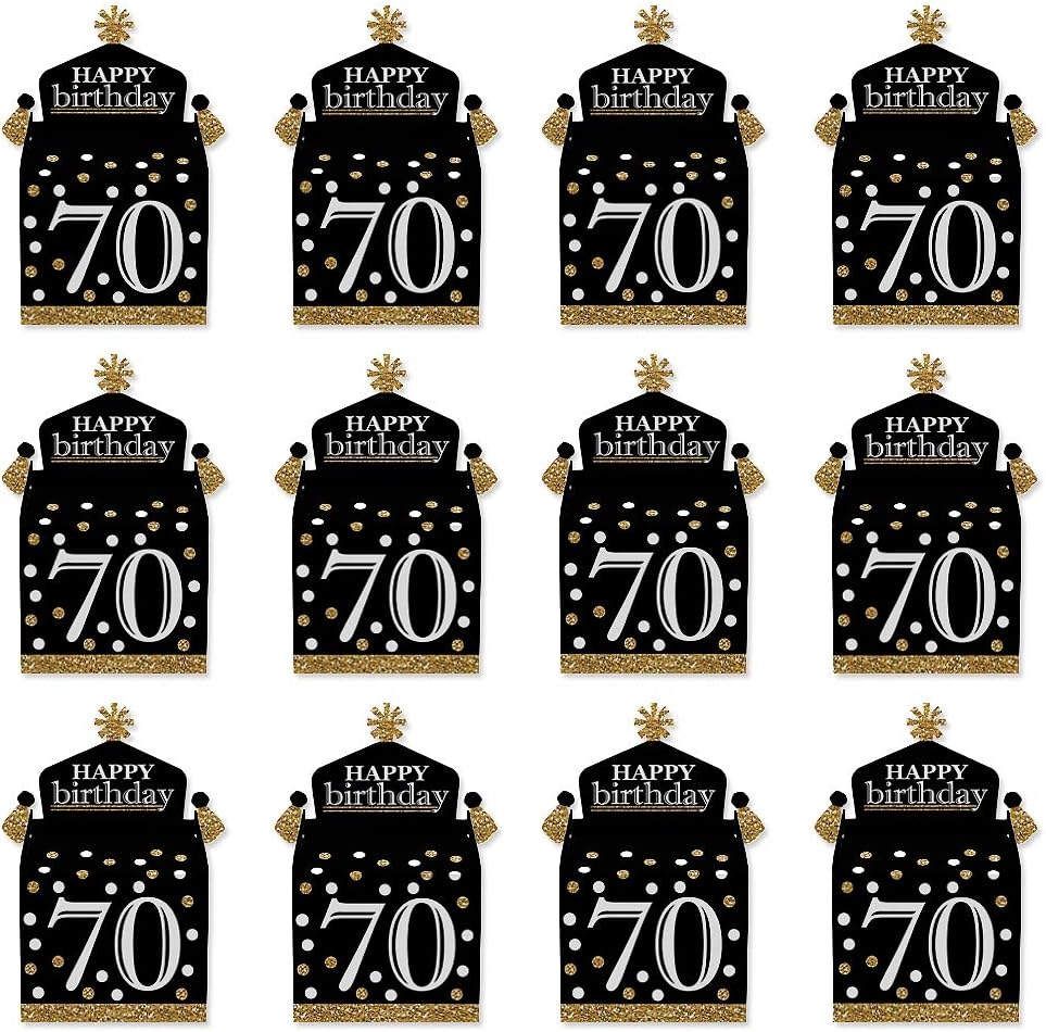 Big Dot of Happiness 70th Birthday Gold Treat Boxes Set of 12