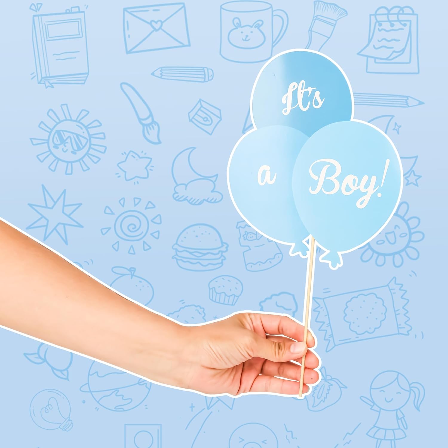 LASLU Its A Boy Photo Booth Props Kit on Sticks Set of 25pcs