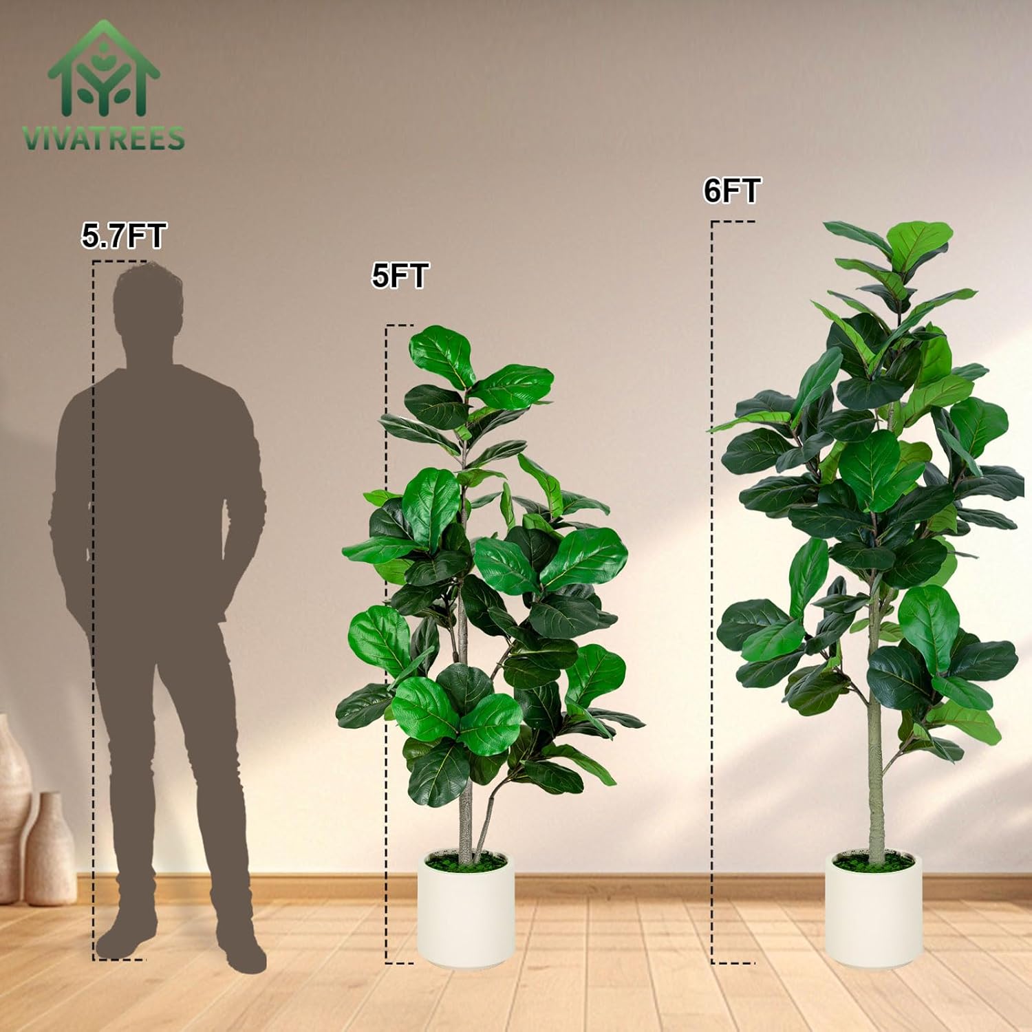 5FT Fiddle Leaf Fig Artificial Tree with White Planter