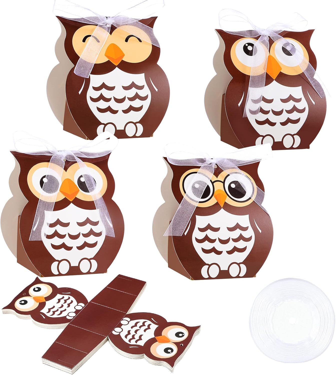 SilTriangle Owl Party Favor Boxes with Mesh Straps Brown