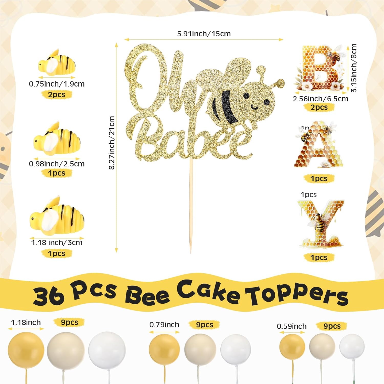 36 Pcs Bee Baby Shower Cake Toppers with Balloons