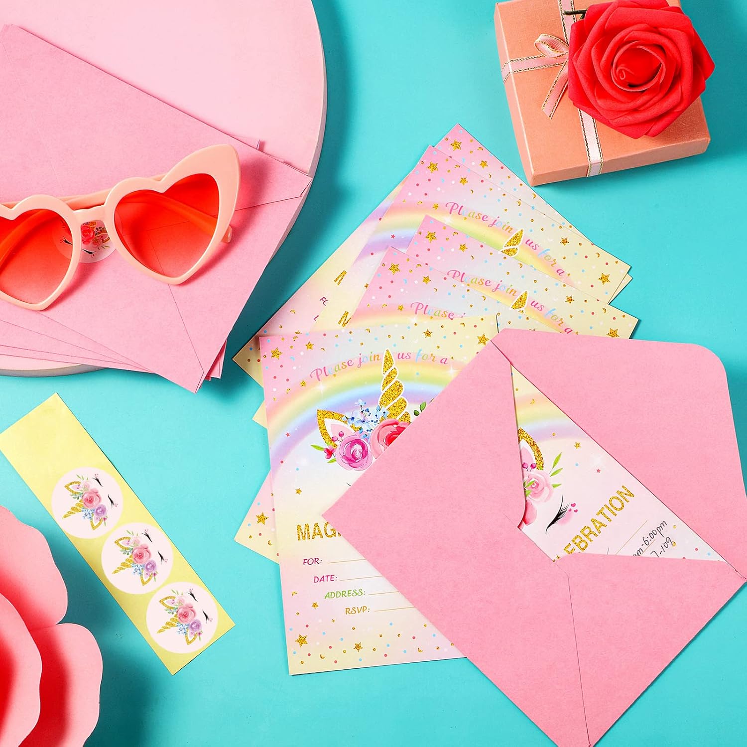 Tallew 24 Piece Unicorn Party Invitation Set
