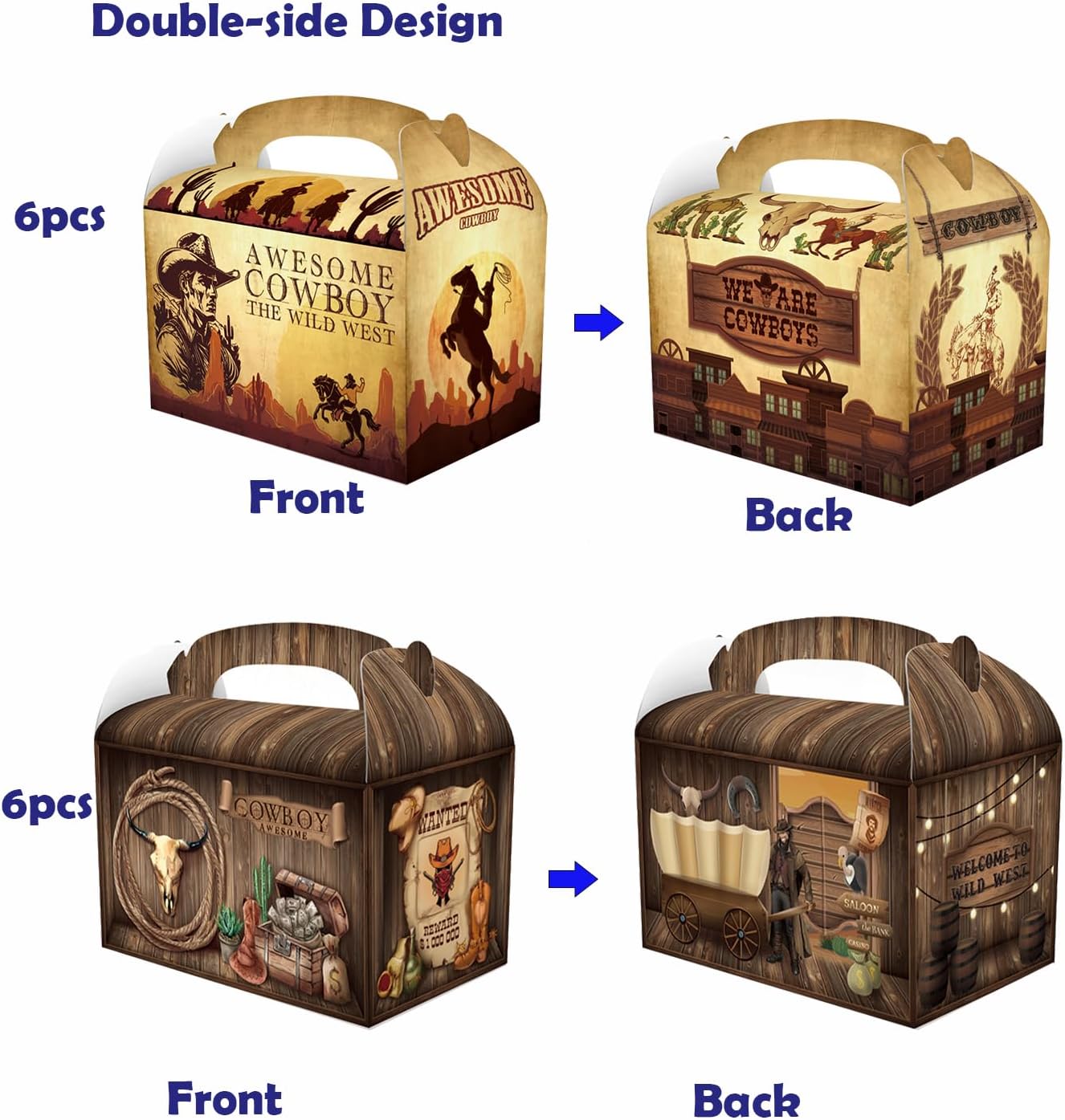 RIGHTA TECH 12-Pack Western Cowboy Candy Gift Boxes with Handles
