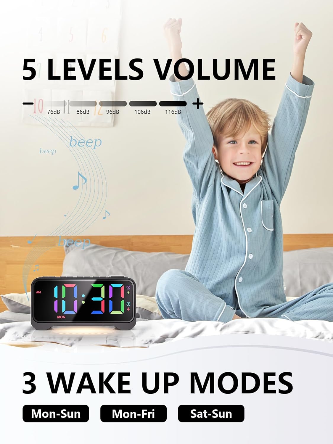 Mesqool Super Loud Alarm Clock with RGB Display and Night Light - Black