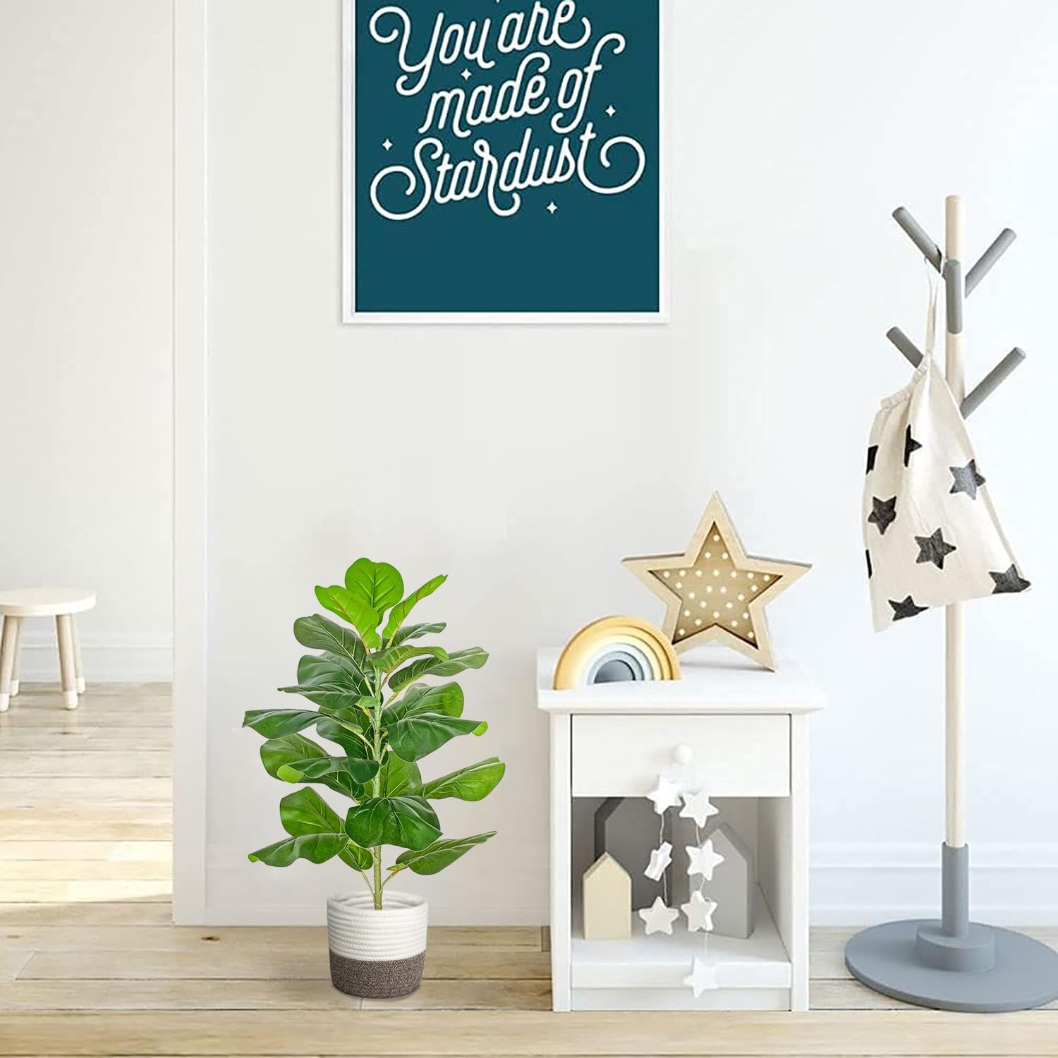 BESAMENATURE Artificial Fiddle Leaf Fig Tree 305 Inch with Cotton Rope Basket
