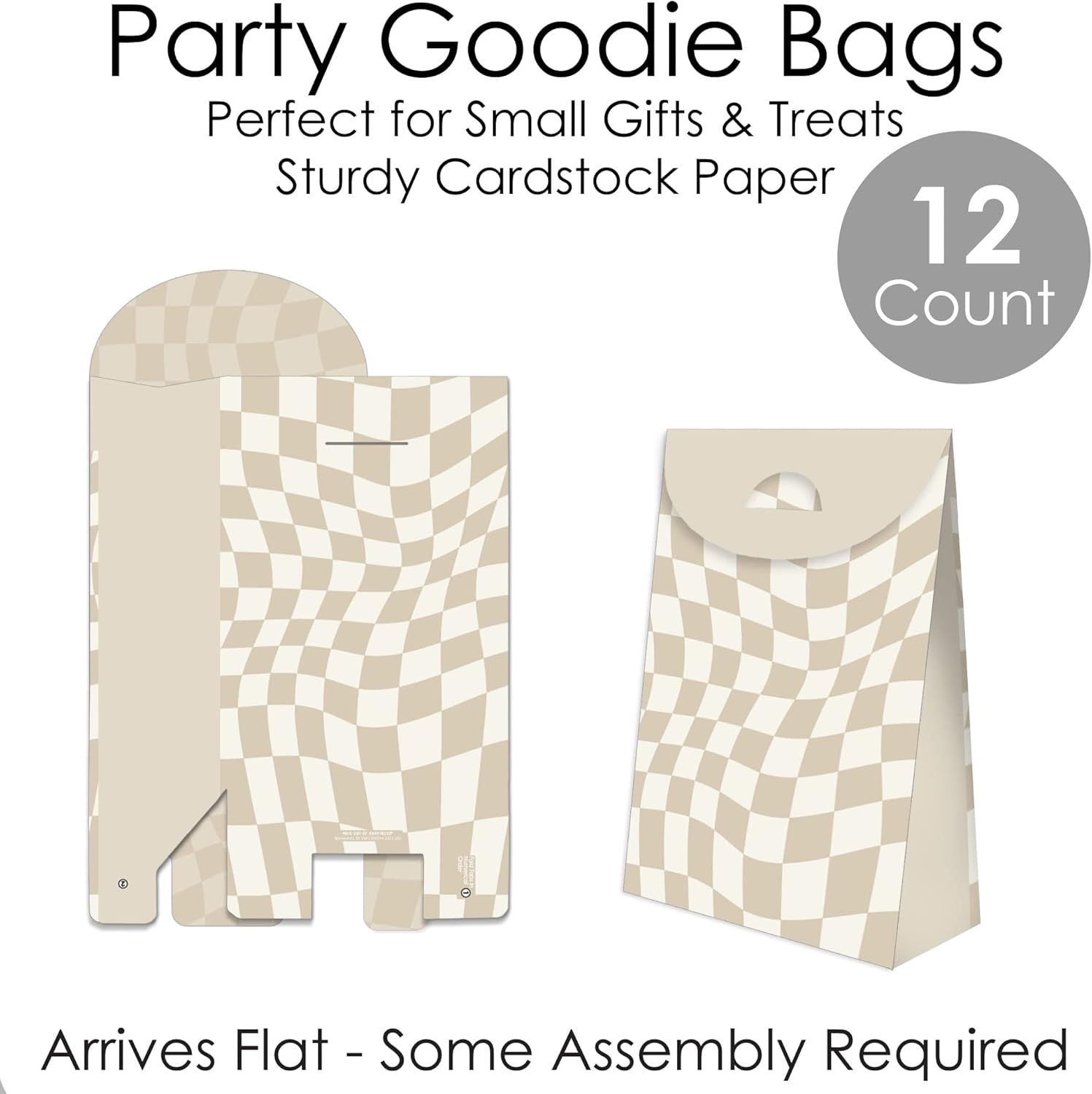 Tan Checkered Party Goodie Bags Set of 12