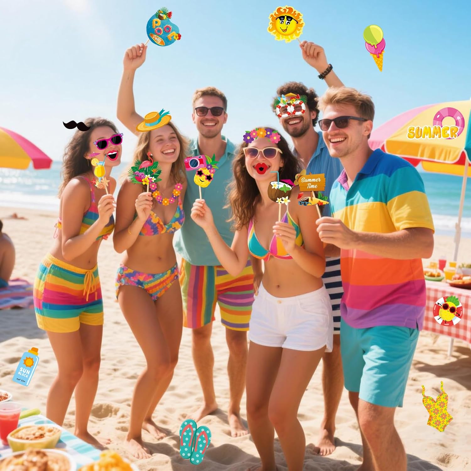 JOJO FLY 25 Pcs Summer Pool Beach Photo Booth Props