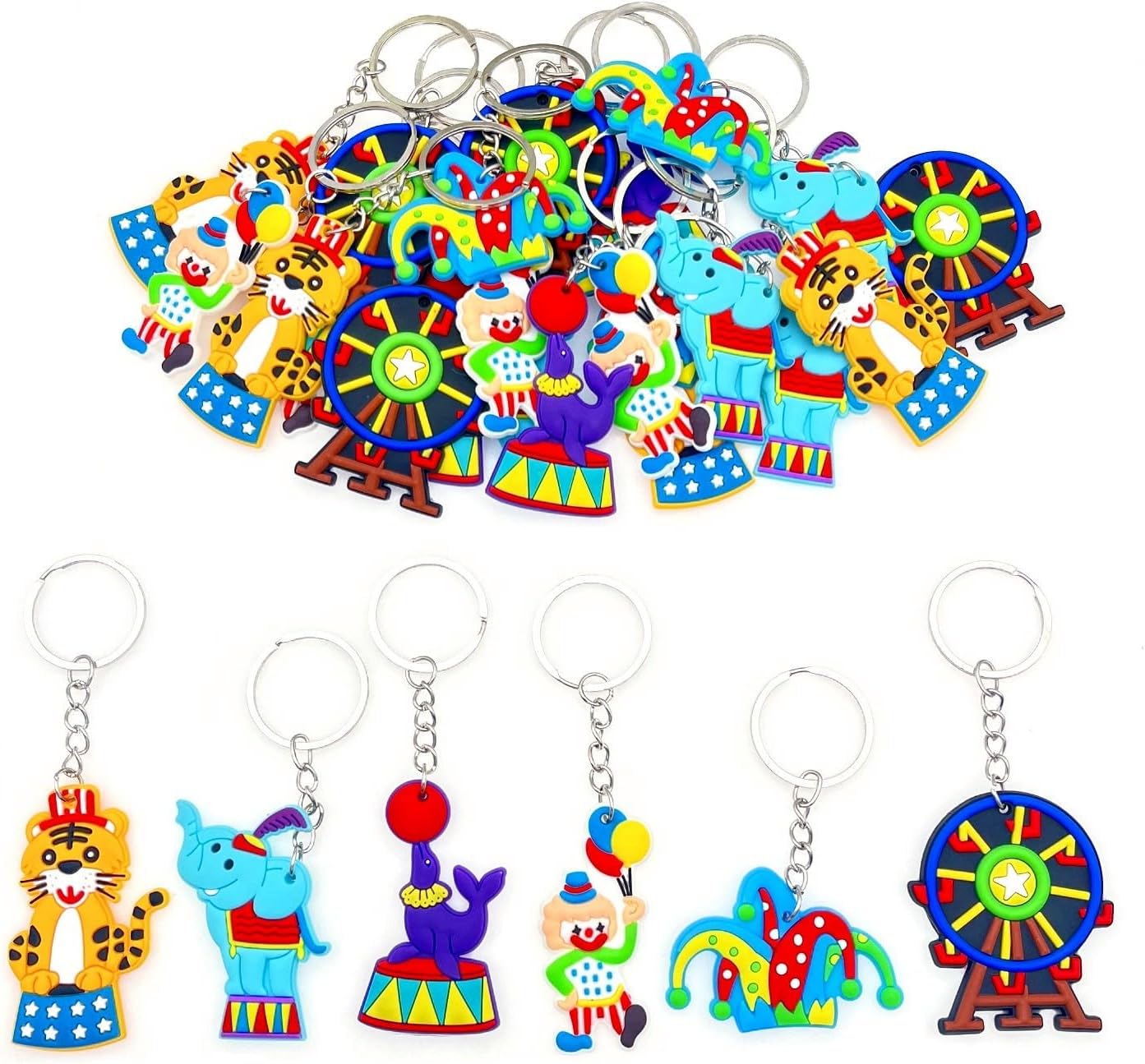 JZK 30 Pack Carnival Circus Keychain Set for Kids