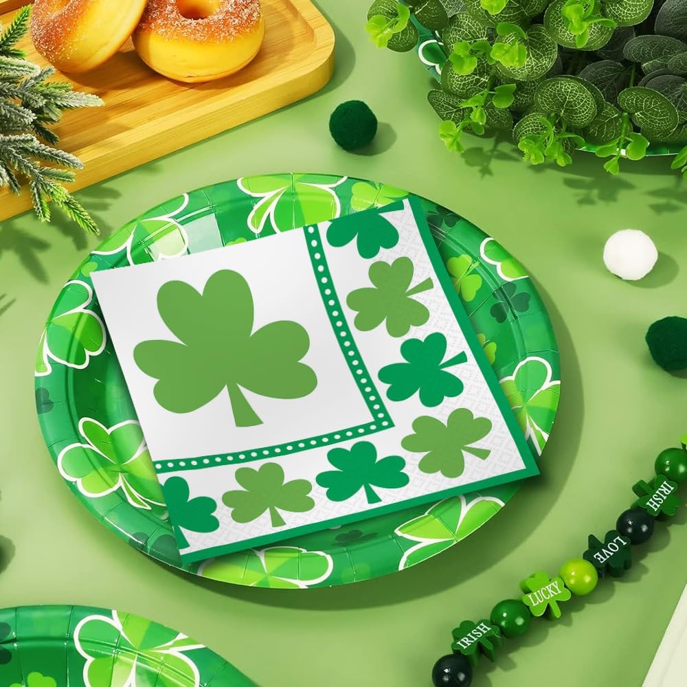 Amscan Lucky Shamrocks Paper Napkins 65x65 Green