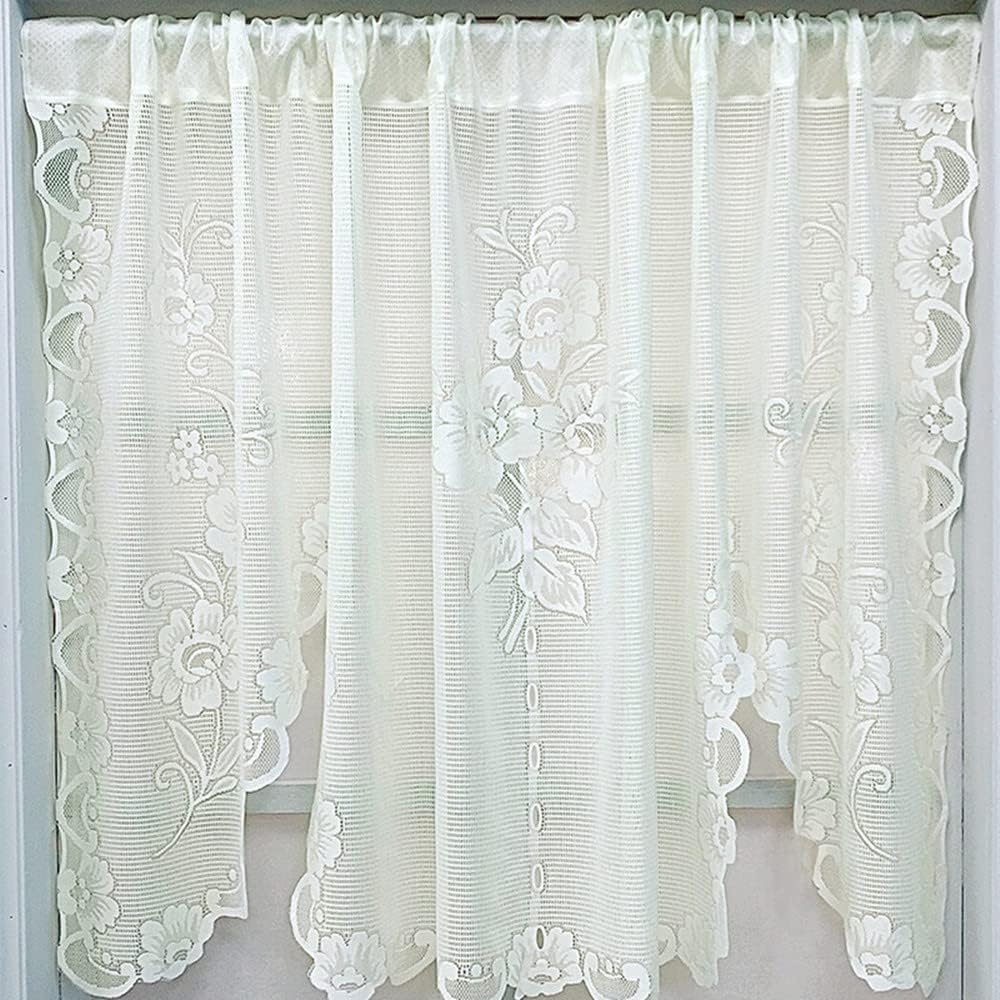 Beige Flower Lace Valance Curtain for Living Room and Kitchen