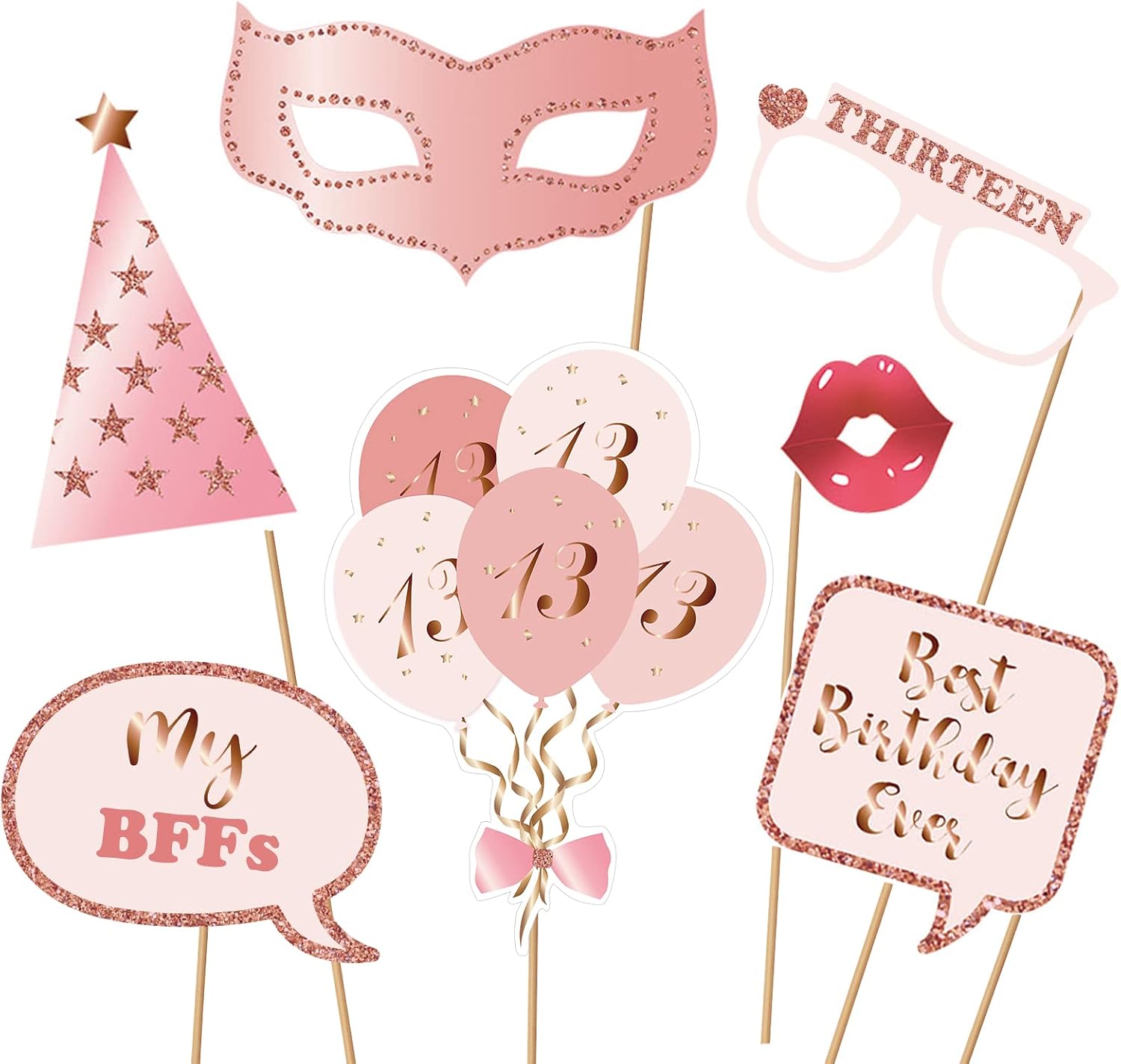 Rose Gold 13th Birthday Photo Booth Props Kit