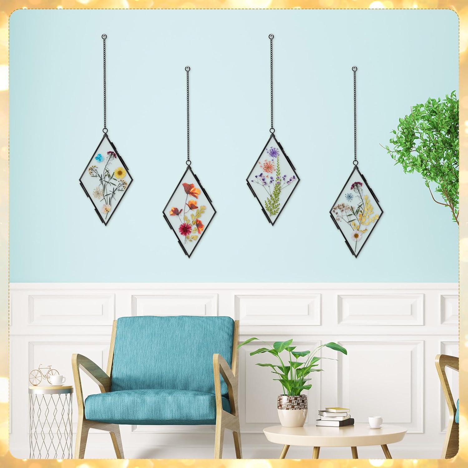 Qunclay 4Pc Floating Glass Frame Rhombus Wall Art Display