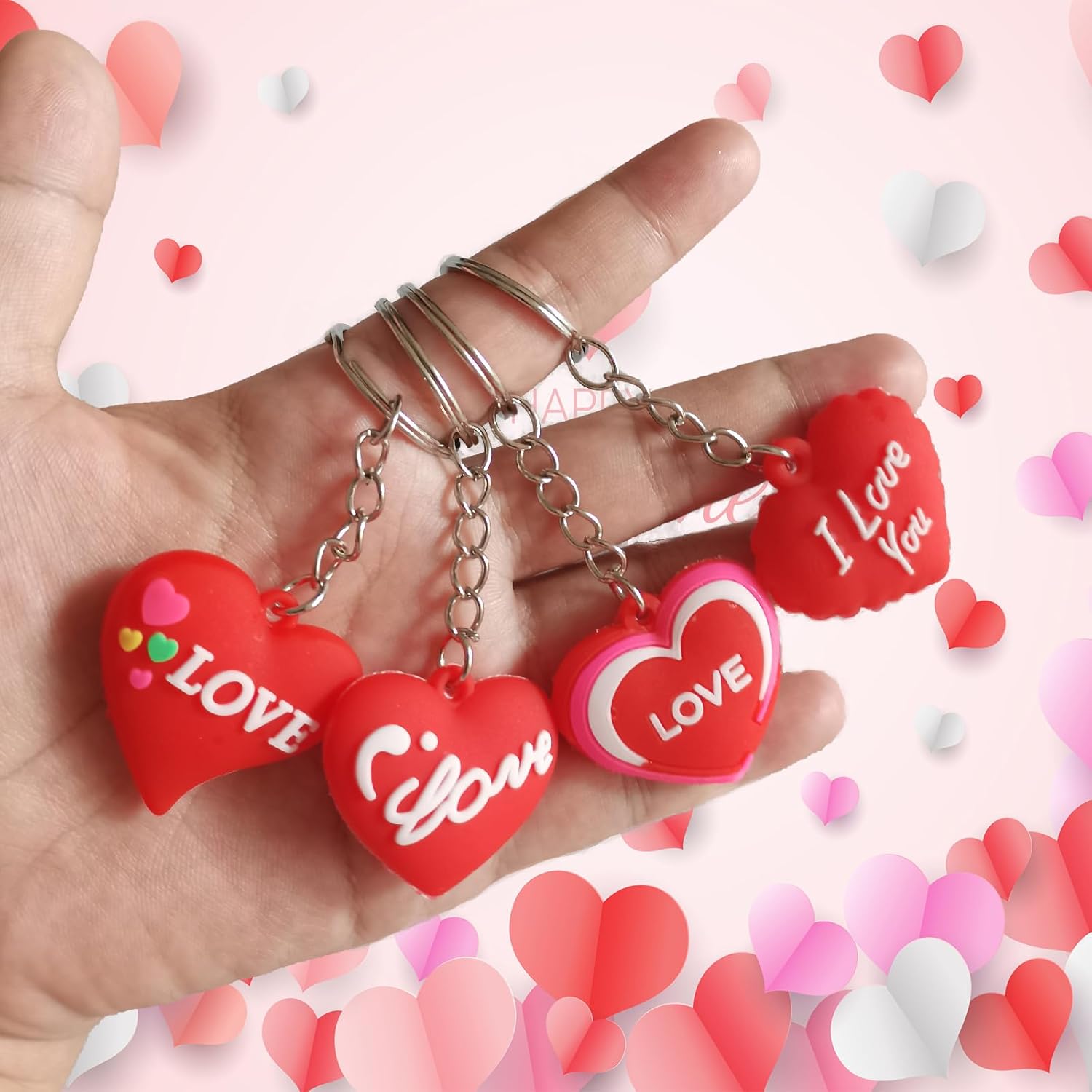 48 Pcs Red Heart Keychains for Valentines Day