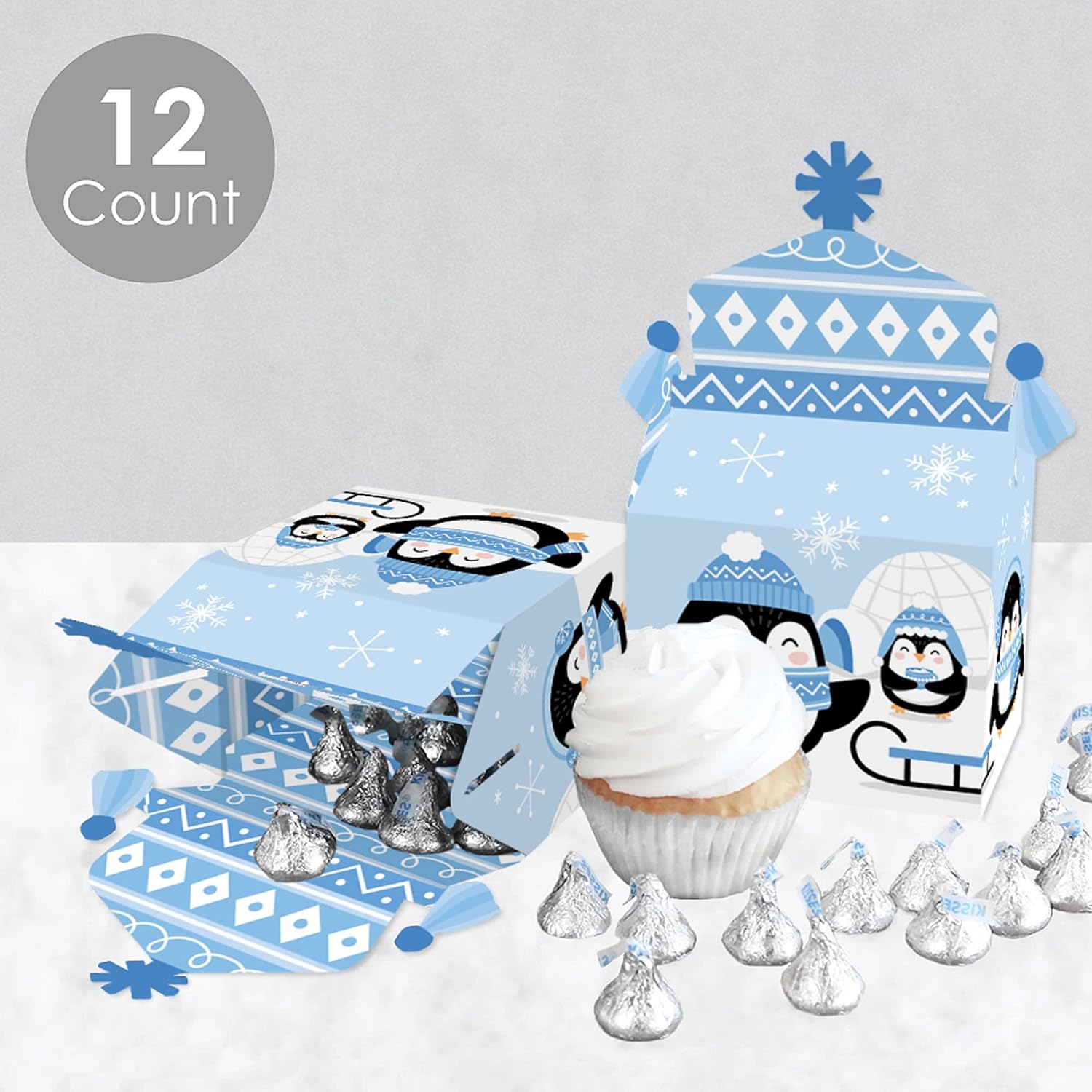Big Dot of Happiness Winter Penguins Treat Box Set of 12